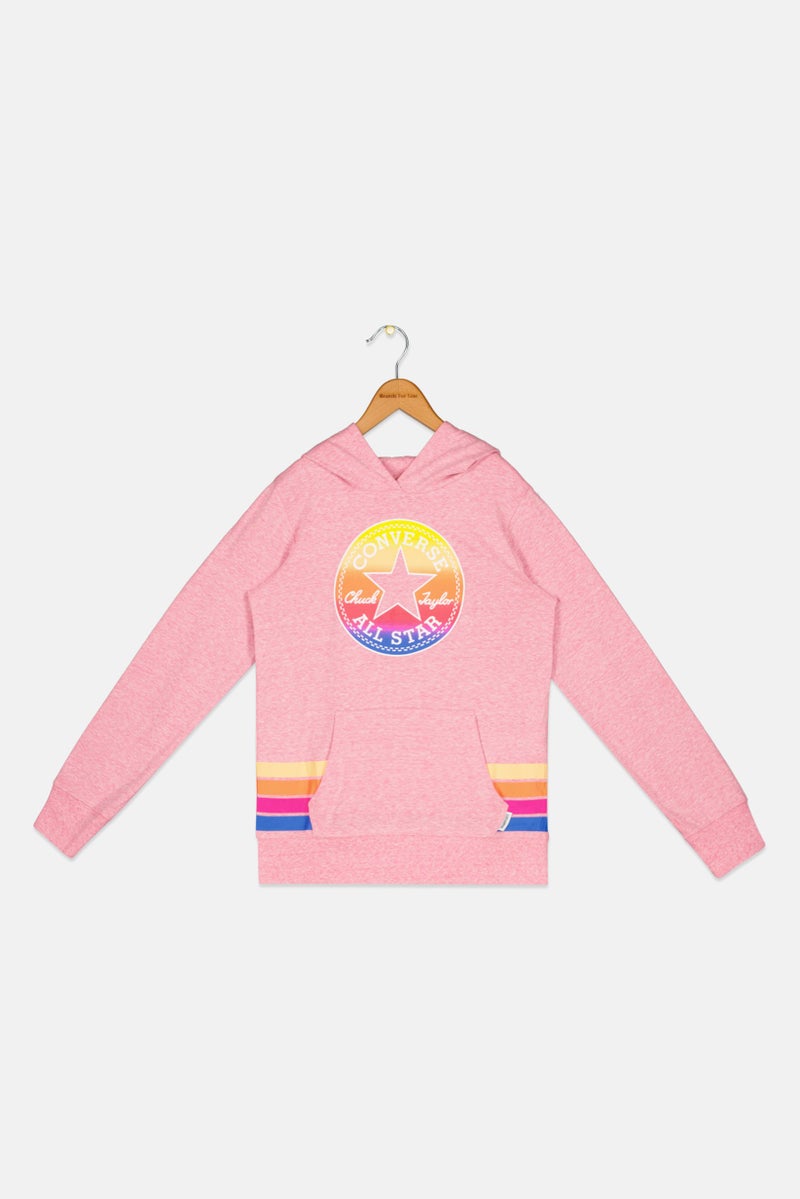 CONVERSE Kids Girl Brand Logo Hoodie, Pink - Image 1