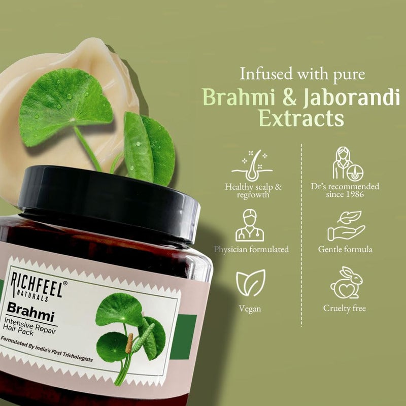 Richfeel Brahmi Intensive Repair Hair Pack  Controls Hair Fall  Treats Damage Split Ends and Breakage  Deep Conditioning Trichologist Formulated  500 g  Pack of 2 - Image 3