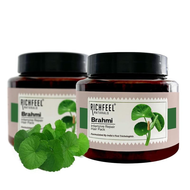 Richfeel Brahmi Intensive Repair Hair Pack  Controls Hair Fall  Treats Damage Split Ends and Breakage  Deep Conditioning Trichologist Formulated  500 g  Pack of 2 - Image 1