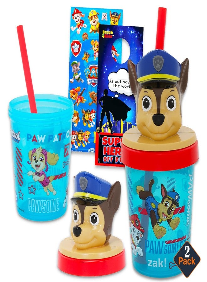 PAW PATROL مجموعة أكواب شرب باو باترول - مجموعة أكواب سفر مكونة من 2 أكواب خالية من BPA، غطاء وشفاطة بالإضافة إلى ملصقات للأطفال الصغار | 13 أونصة من مستلزمات مدرسة باو باترول - Image 1