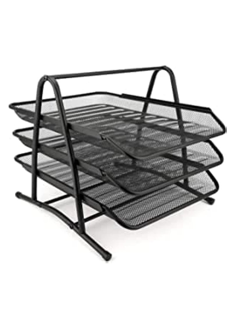 Gravity Metal Paper Tray l Mesh Document Tray for Desk Accessories Office Supplies Files and More Space Saving Letter Organizer with 3 Tiers Durable Office Desk Organizer with Sliding Trays Durable Anti-Slip  - Image 1