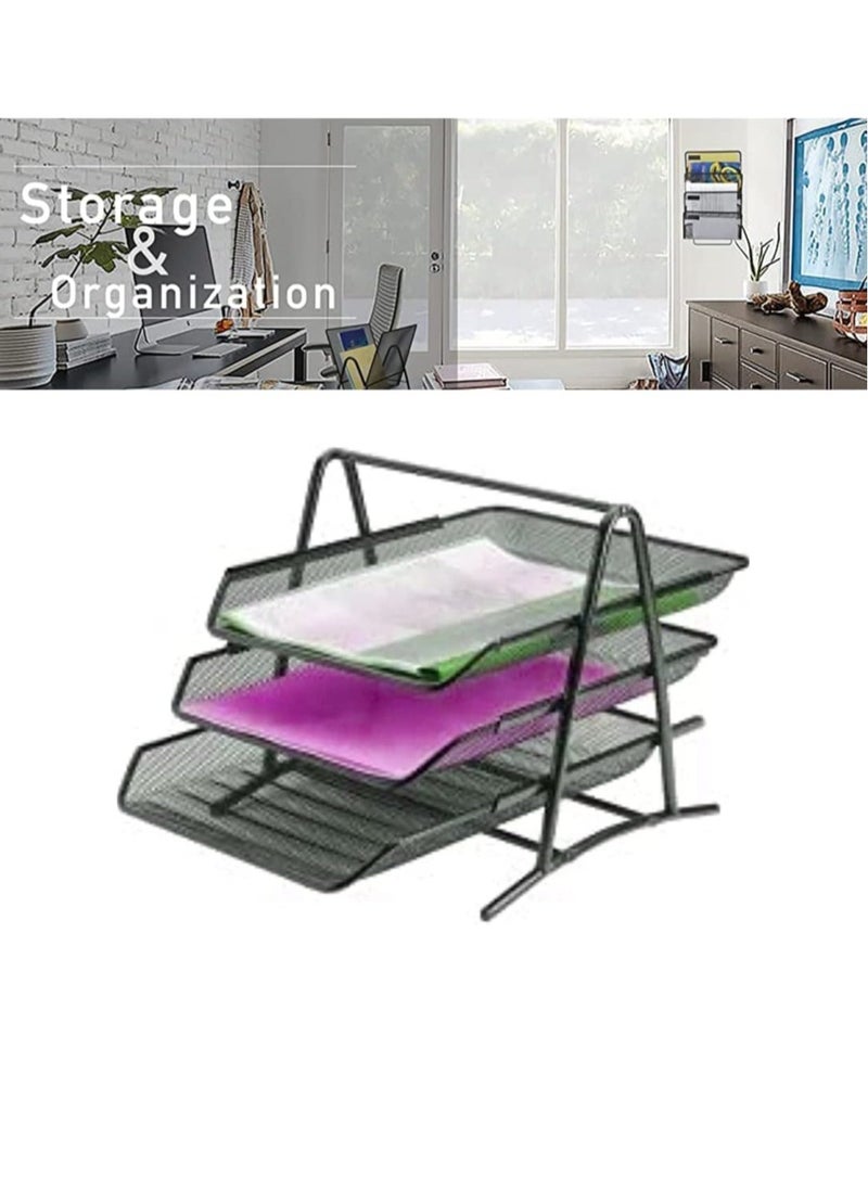 Gravity Metal Paper Tray l Mesh Document Tray for Desk Accessories Office Supplies Files and More Space Saving Letter Organizer with 3 Tiers Durable Office Desk Organizer with Sliding Trays Durable Anti-Slip  - Image 5