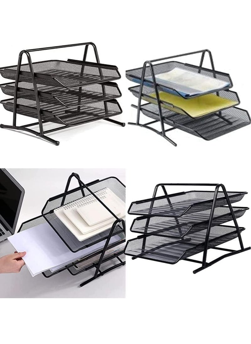 Gravity Metal Paper Tray l Mesh Document Tray for Desk Accessories Office Supplies Files and More Space Saving Letter Organizer with 3 Tiers Durable Office Desk Organizer with Sliding Trays Durable Anti-Slip  - Image 2