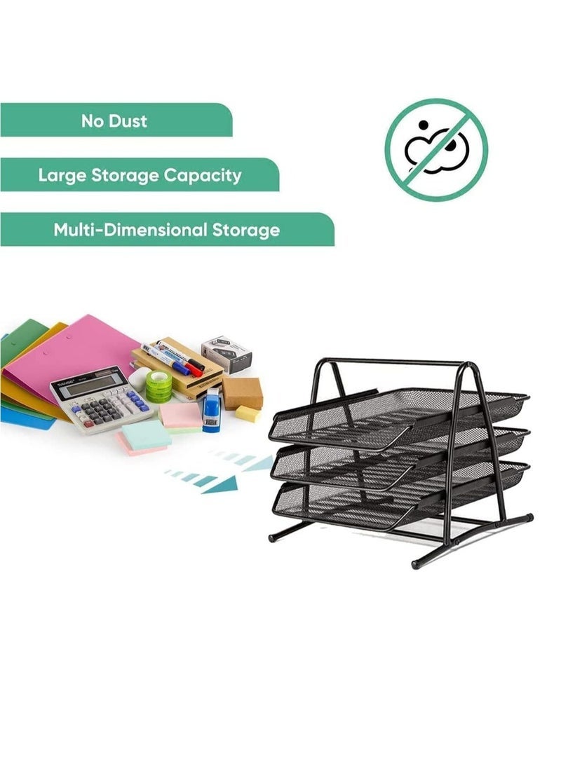 Gravity Metal Paper Tray l Mesh Document Tray for Desk Accessories Office Supplies Files and More Space Saving Letter Organizer with 3 Tiers Durable Office Desk Organizer with Sliding Trays Durable Anti-Slip  - Image 3