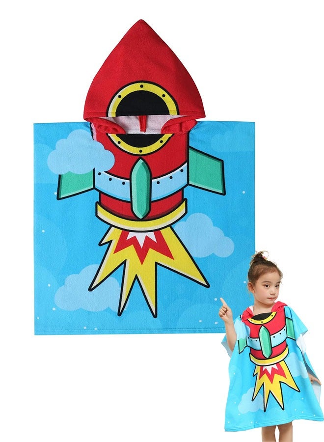 Kids Beach Towel for Boys Girls, Rocket Pattern Hooded Bath Towel Wrap, Toddler Pool Towel with Hood, Toddler Bathrobe for Kids (24x47 inch)  - Image 1