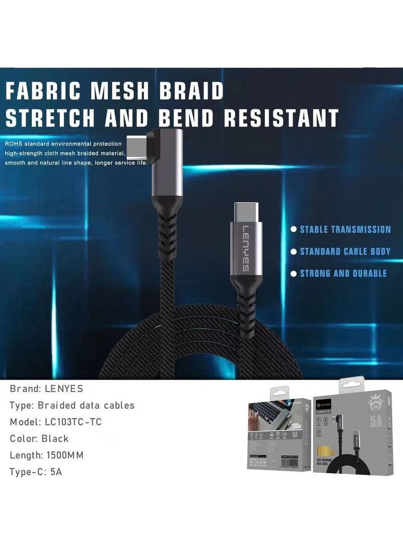 Lenyes Fast Charging Data Cable Type C to C 1.5m, 100W - Image 2