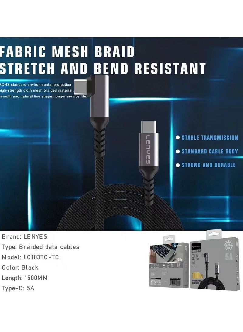Lenyes Fast Charging Data Cable Type C to C 1.5m, 100W - Image 5