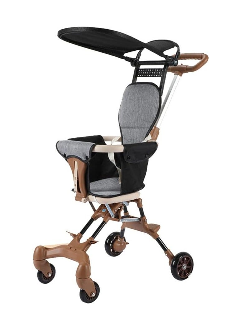 Baby Stroller Professional Foldable 4 Wheels Ergonomic Adjustable Infant Carriage for 1-6 Years Old | Lightweight Compact Portable Travel Pushchair Airplane Friendly Baby Stroller Type-B Brown - Image 1