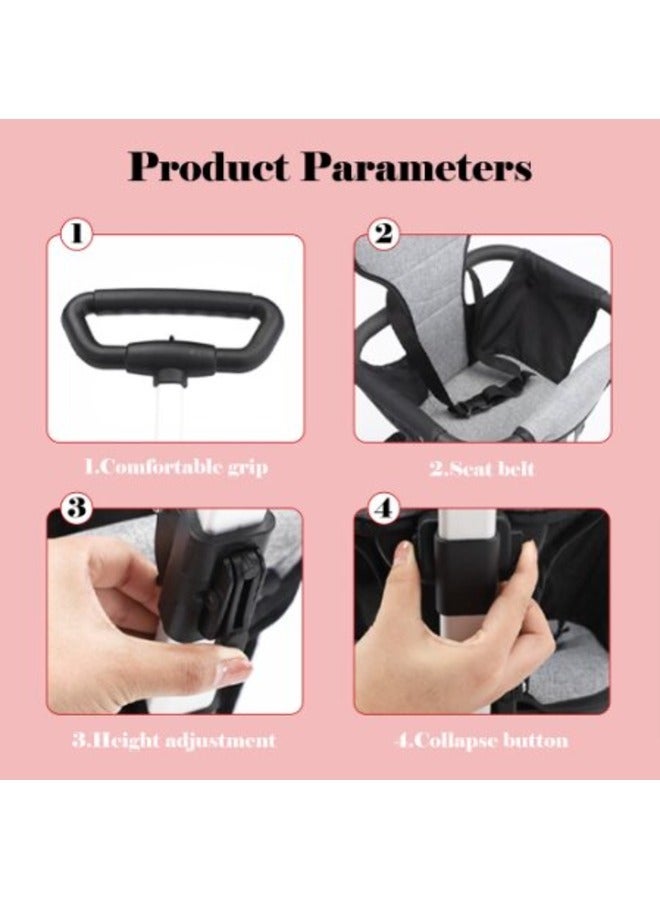 Baby Stroller Professional Foldable 4 Wheels Ergonomic Adjustable Infant Carriage for 1-6 Years Old | Lightweight Compact Portable Travel Pushchair Airplane Friendly Baby Stroller Type-B Brown - Image 3