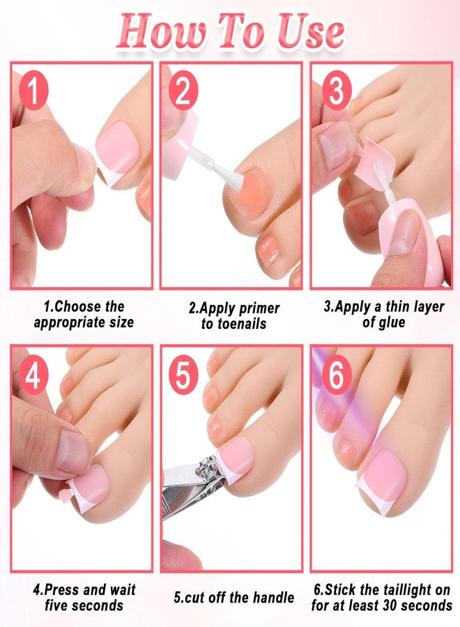 Lnngub 150 Pcs French Tip Toe Nail Press Ons,Press On Toenails for Women Pink Square Toenail Pressons Full Cover French Tip Toes Fake Toe Nails,15 Sizes - Image 5