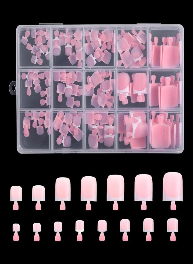 Lnngub 150 Pcs French Tip Toe Nail Press Ons,Press On Toenails for Women Pink Square Toenail Pressons Full Cover French Tip Toes Fake Toe Nails,15 Sizes - Image 1