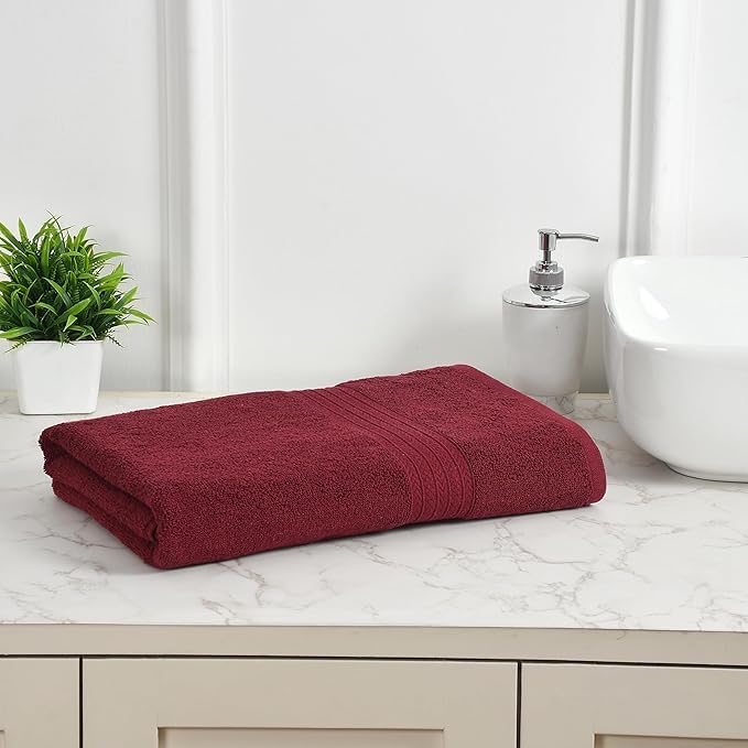 Flary - 100% Cotton Premium Towels for Bath | Large Size | 3X Soft & Absorbent | 520 GSM | 1 Piece Bath Towel for Men/Women | Urban Comfort | 75 cms x 150 cms (1, Maroon)  - Image 3