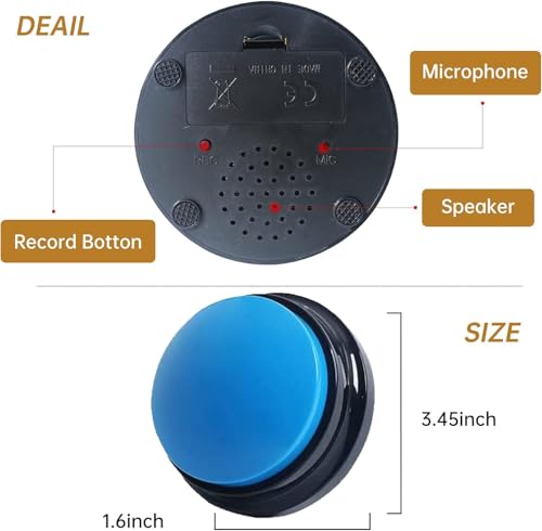 PELTEFLU Voice Recording Button, Dog Buttons for Communication Pet Training Buzzer, 30 Second Voice Record and Playback, Funny Gift for Study Office Home 4 Pack Red/Blue/Rose/Orange - Image 2