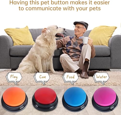 PELTEFLU Voice Recording Button, Dog Buttons for Communication Pet Training Buzzer, 30 Second Voice Record and Playback, Funny Gift for Study Office Home 4 Pack Red/Blue/Rose/Orange - Image 5