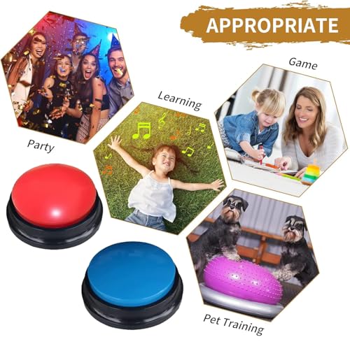PELTEFLU Voice Recording Button, Dog Buttons for Communication Pet Training Buzzer, 30 Second Voice Record and Playback, Funny Gift for Study Office Home 4 Pack Red/Blue/Rose/Orange - Image 3