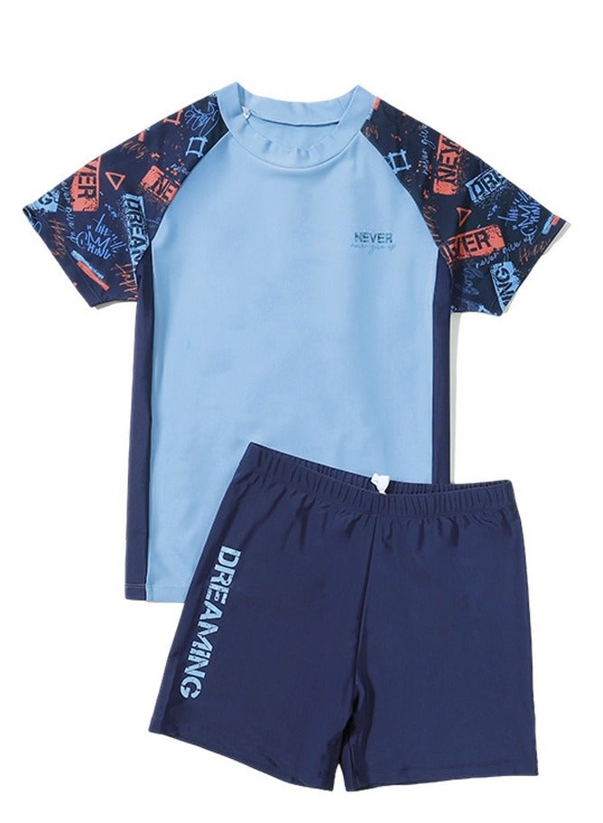 Loquat Boys Split Swimsuits Set Short Sleeve Swim Shirts ,Swim Trunks 2 Piece Swim Set - Image 1