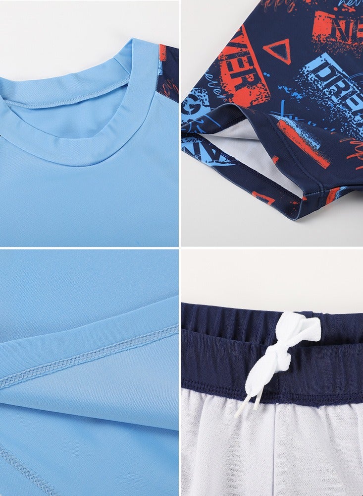 Loquat Boys Split Swimsuits Set Short Sleeve Swim Shirts ,Swim Trunks 2 Piece Swim Set - Image 2