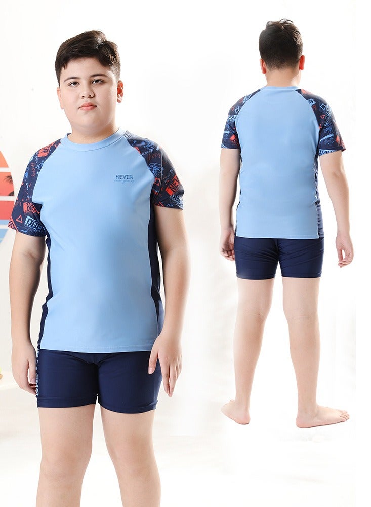 Loquat Boys Split Swimsuits Set Short Sleeve Swim Shirts ,Swim Trunks 2 Piece Swim Set - Image 3