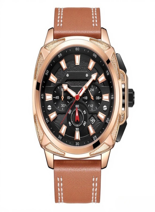 MEGIR 2128 Men's Fashion Watch Multifunction Sports Wristwatch 3ATM Waterproof Chronograph Quartz Watch with Luminous Calendar Genuine Leather Band for Men - Image 1