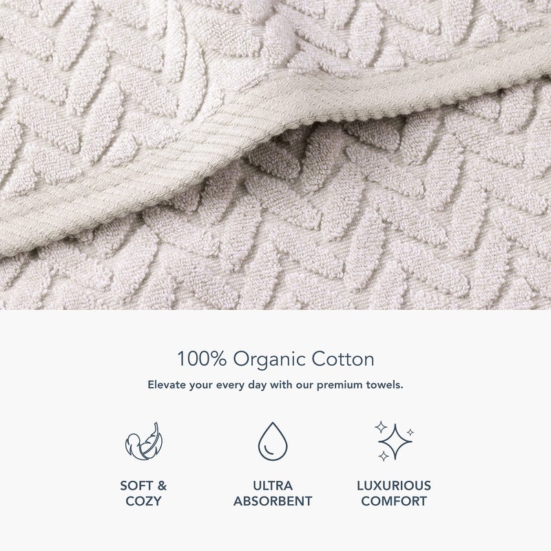 TexereSilk Texere 100% Organic Cotton Jacquard 650 GSM Premium Bath Towel Sets - Extra Absorbent Quick Dry and Plush  2 Large Bath Towels  2 Hand Towels  2 Washcloths (Cable  Light Taupe  6 Piece) - Image 2