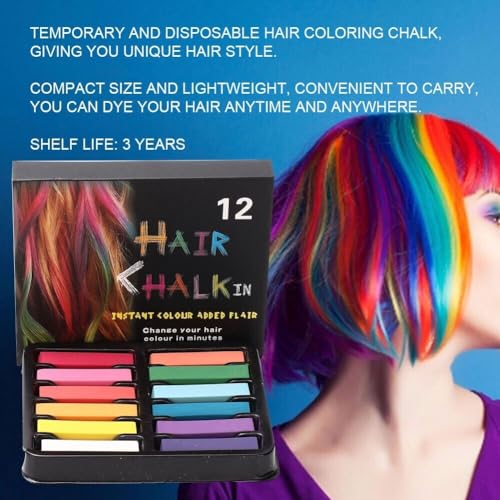 ARROLLIANT Hair Chalk Temporary Hair Dye Soft Pastels Salon Kit Vibrant Colours Set of 12 - Image 2