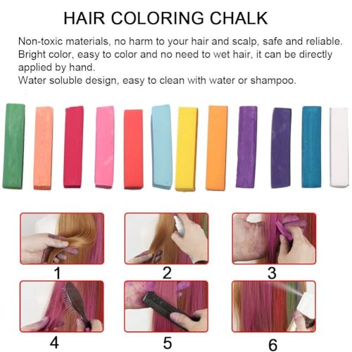 ARROLLIANT Hair Chalk Temporary Hair Dye Soft Pastels Salon Kit Vibrant Colours Set of 12 - Image 4