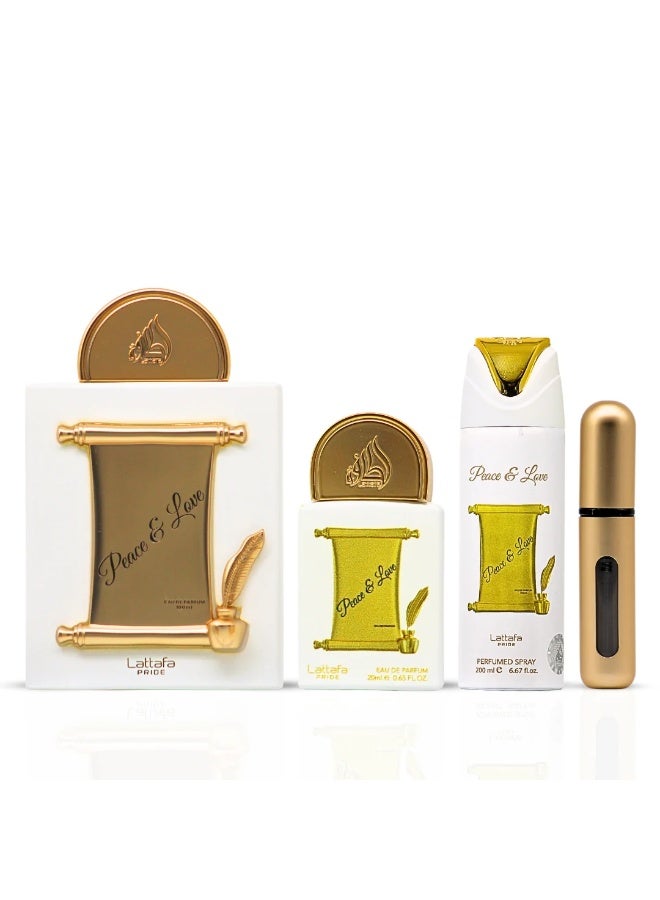 Lattafa PRIDE GIFTSET Peace & Love | Set 3-Piece (Edp 100ml + Edp 20ml + Deodorant 200ml) - Image 3