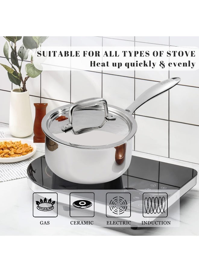 VINOD Platinum Triply Stainless Steel Saucepan with Lid - 2.2 Litres (18 cm) | 2.5 mm Thick | Tea, Chai Pan | | Induction & Gas Friendly, Heavy Bottom - Silver - Image 4