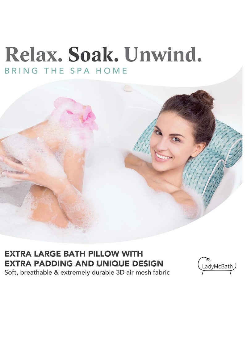 LADYMCBATH Lady McBath Bath Pillow - Luxury Bath Pillows for Tub Neck and Back Support - Powerful Suction Cups, Machine Washable Bathtub Accessory for Relaxation (Turquoise)  - Image 2