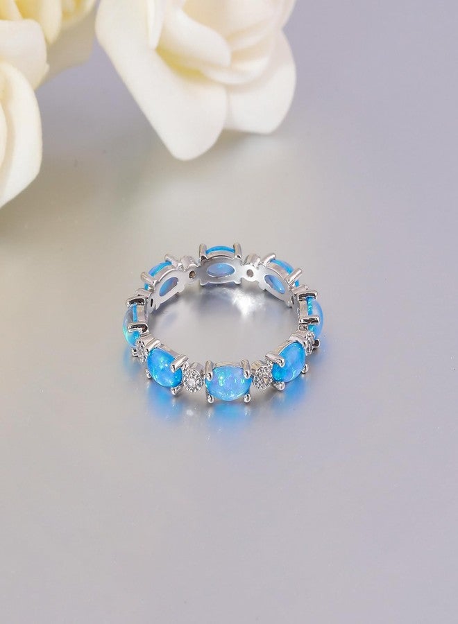 CiNily Opal Statement Ring 14K White Gold Created Opal Rings for Women Engagement | Wedding | Eternity Bands Cubic Zirconia Promise Rings for Her Diamond Accents Ring Size 10 - Image 5