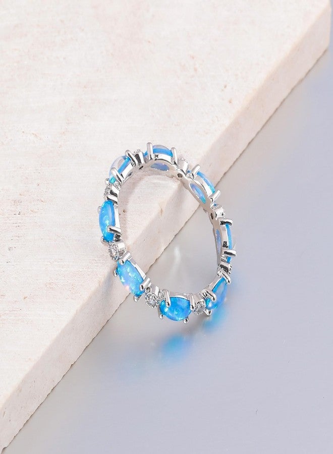 CiNily Opal Statement Ring 14K White Gold Created Opal Rings for Women Engagement | Wedding | Eternity Bands Cubic Zirconia Promise Rings for Her Diamond Accents Ring Size 10 - Image 4
