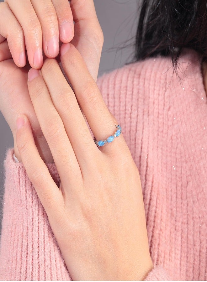 CiNily Opal Statement Ring 14K White Gold Created Opal Rings for Women Engagement | Wedding | Eternity Bands Cubic Zirconia Promise Rings for Her Diamond Accents Ring Size 10 - Image 2