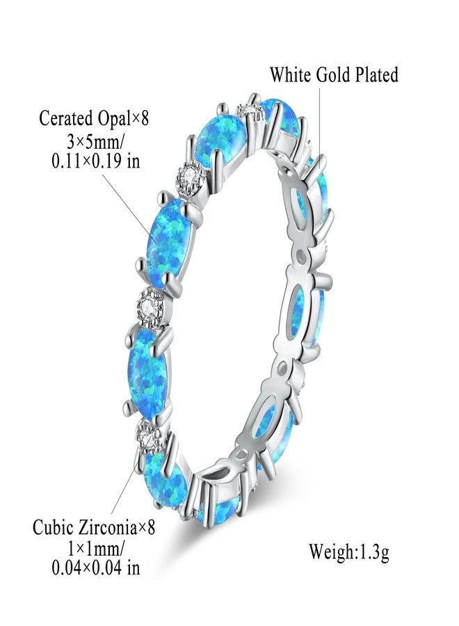 CiNily Opal Statement Ring 14K White Gold Created Opal Rings for Women Engagement | Wedding | Eternity Bands Cubic Zirconia Promise Rings for Her Diamond Accents Ring Size 10 - Image 3