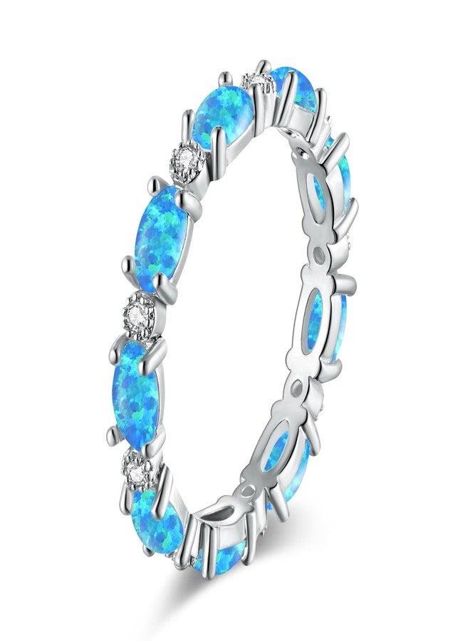 CiNily Opal Statement Ring 14K White Gold Created Opal Rings for Women Engagement | Wedding | Eternity Bands Cubic Zirconia Promise Rings for Her Diamond Accents Ring Size 10 - Image 1