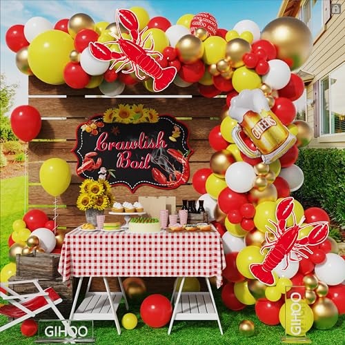 GIHOO Crawfish Boil Party Supplies 145pcs Crawfish Balloon Arch Garland Kit with Inflatable Crawfish Beer Mylar Balloons for Crawfish Boil Birthday Party Decoration - Image 1