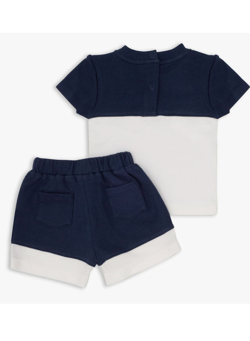 Moon تي شيرت بولو قطن 100% وشورتات سحب 3-6 أشهر أزرق - رياضي بحري - Image 2