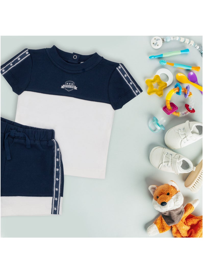 Moon تي شيرت بولو قطن 100% وشورتات سحب 3-6 أشهر أزرق - رياضي بحري - Image 5