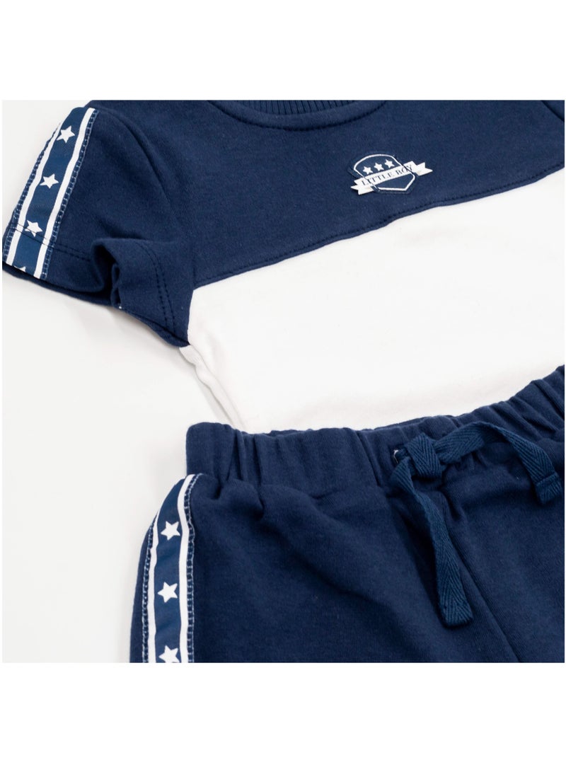 Moon تي شيرت بولو قطن 100% وشورتات سحب 3-6 أشهر أزرق - رياضي بحري - Image 4