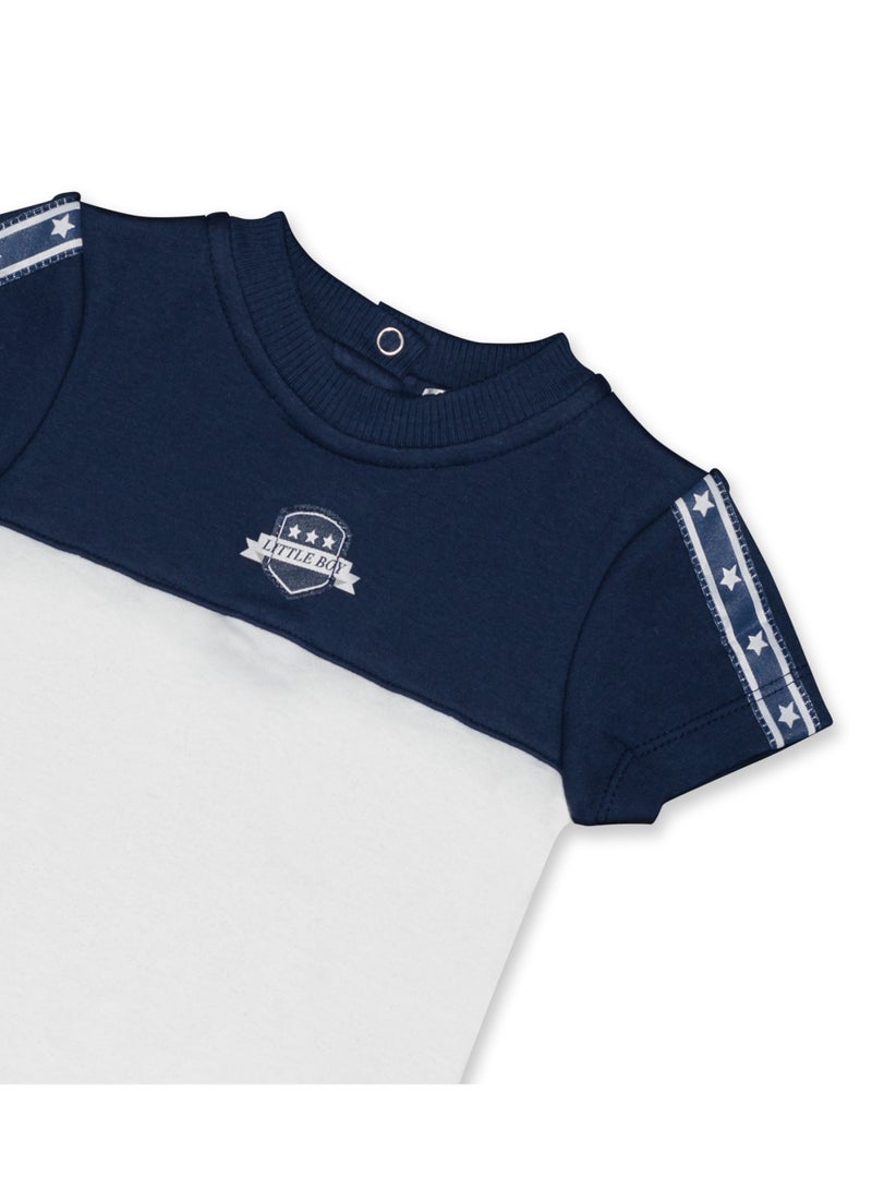 Moon تي شيرت بولو قطن 100% وشورتات سحب 3-6 أشهر أزرق - رياضي بحري - Image 3