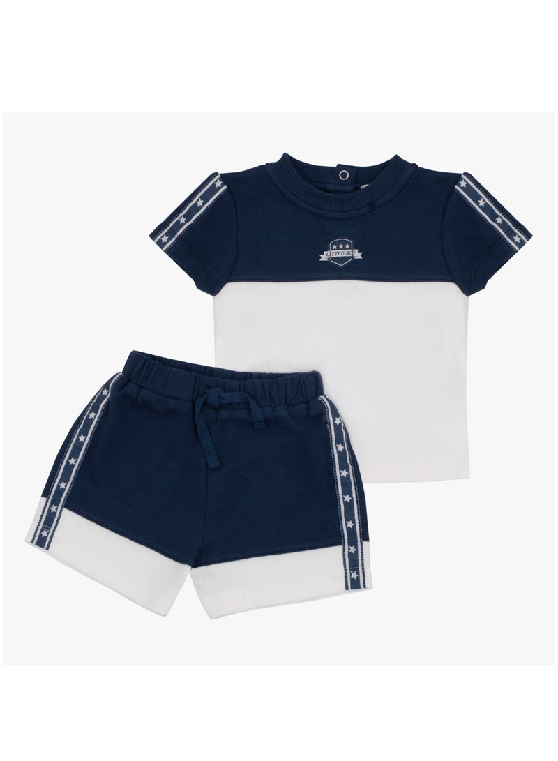 Moon تي شيرت بولو قطن 100% وشورتات سحب 3-6 أشهر أزرق - رياضي بحري - Image 1