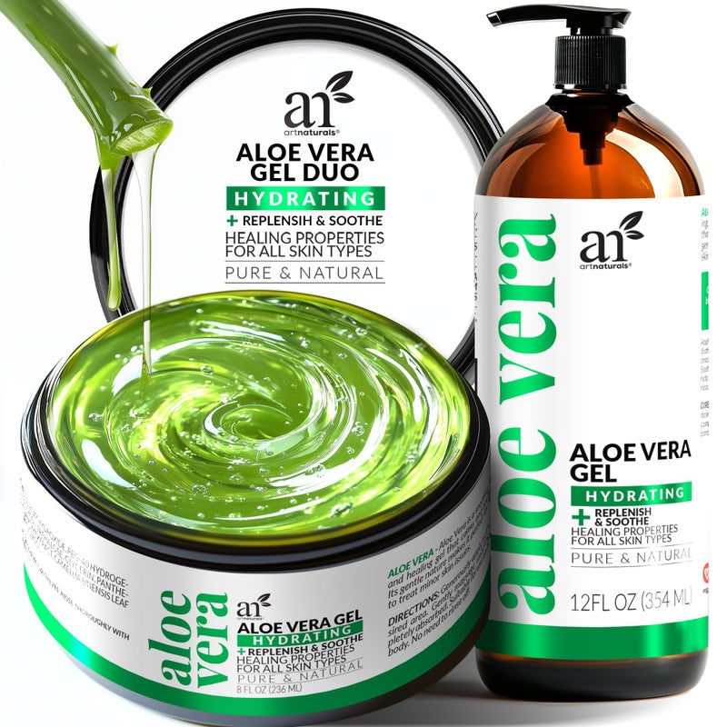 artnaturals artnaturals Aloe Vera Gel Set - JUMBO 20oz (99% Pure Organic) - Sunburn Relief & Hydration for Face, Body, Scalp & Hair - Calming Moisturizer After Sun Exposure - Freshly Harvested within 12 Hours 