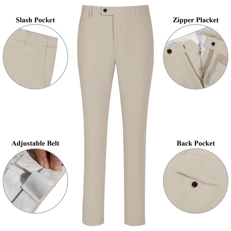 Diaryan Linen Men Suit Beige 2 Piece One Button Classic Fit Dress Suit Solid Jacket and Trousers Set for Wedding Business XL - Image 5