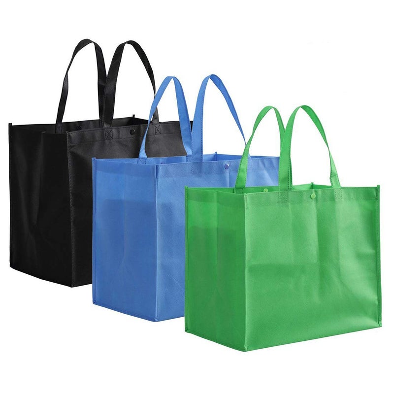 Tosnail Tosnail 12 Pack Reusable Grocery Shopping Bags Large Foldable Tote Bags Bulk Fabric Bags with Long Handle for Shopping Groceries Clothes  Black Blue Green 