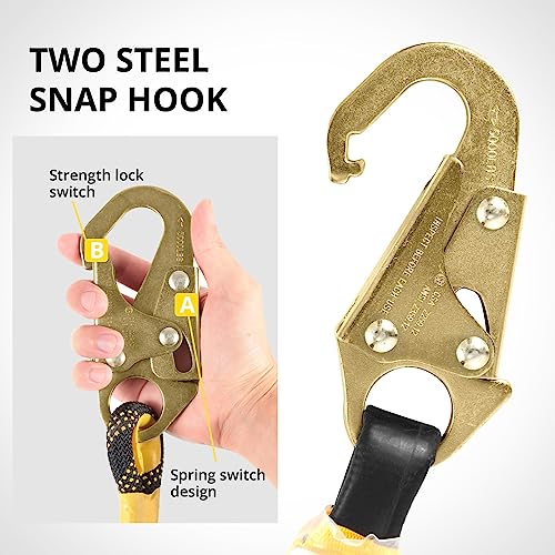 TT TRSMIMA TRSMIMA Rope Harness Safety Lanyard：150ft Vertical Roofing Rope with Grab Snap Hooks Shock Absorber - Fall Protection Tree Climbing Line Kit Heavy Duty Roof Safety Equipment ANSI CE - Image 5