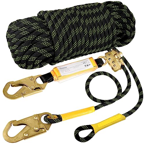TT TRSMIMA TRSMIMA Rope Harness Safety Lanyard：150ft Vertical Roofing Rope with Grab Snap Hooks Shock Absorber - Fall Protection Tree Climbing Line Kit Heavy Duty Roof Safety Equipment ANSI CE - Image 1