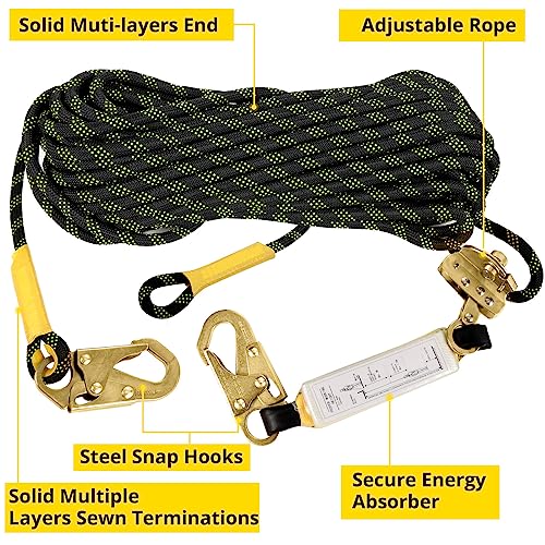TT TRSMIMA TRSMIMA Rope Harness Safety Lanyard：150ft Vertical Roofing Rope with Grab Snap Hooks Shock Absorber - Fall Protection Tree Climbing Line Kit Heavy Duty Roof Safety Equipment ANSI CE - Image 2