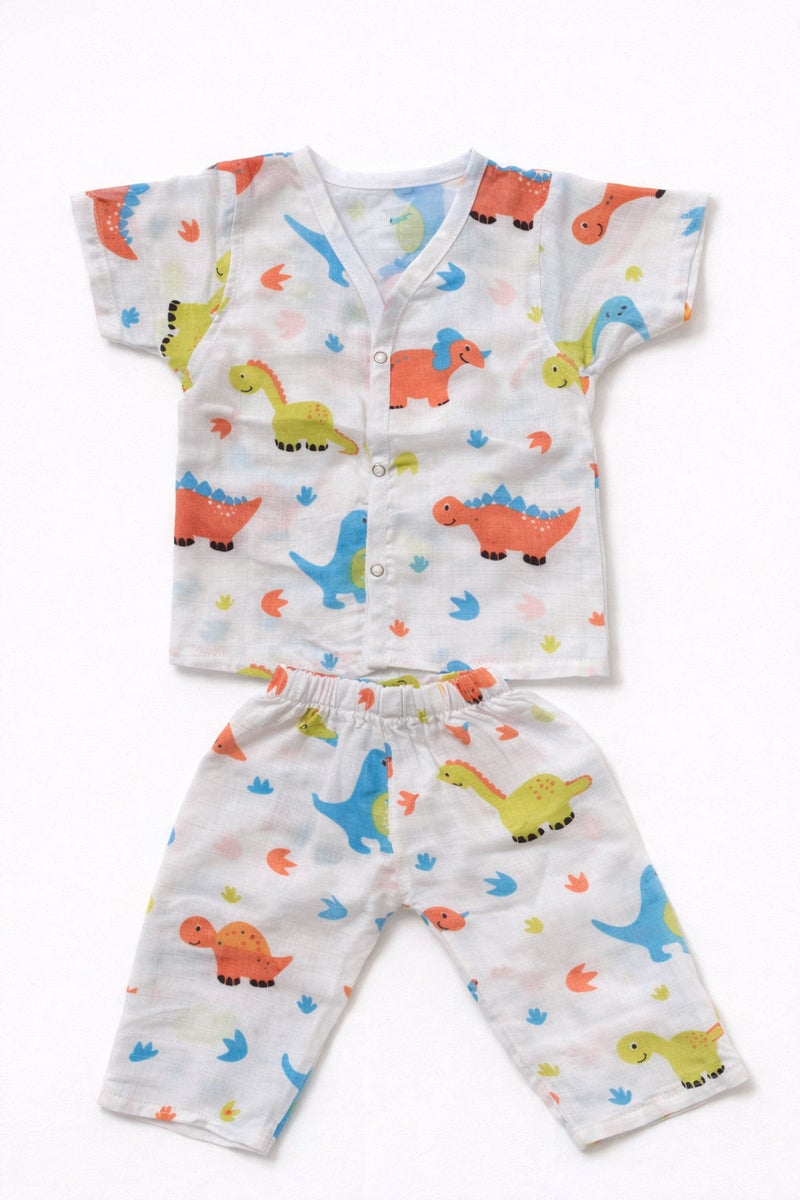 Pack of 3 - Baby Muslin Night Suit Set - Half Sleeve Shirt & Pajama, Soft Cotton Breathable Sleepwear - (6-9 Months) - Image 3