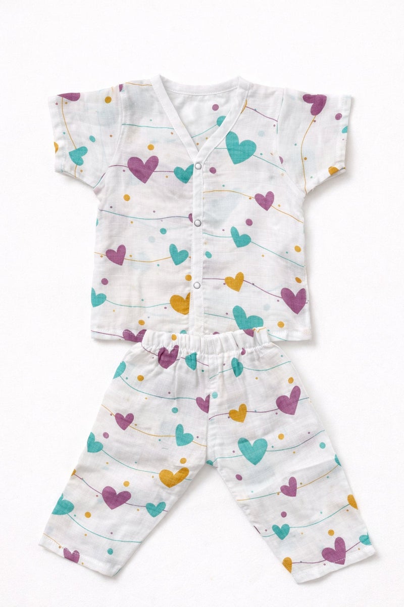 Pack of 3 - Baby Muslin Night Suit Set - Half Sleeve Shirt & Pajama, Soft Cotton Breathable Sleepwear - (6-9 Months) - Image 2
