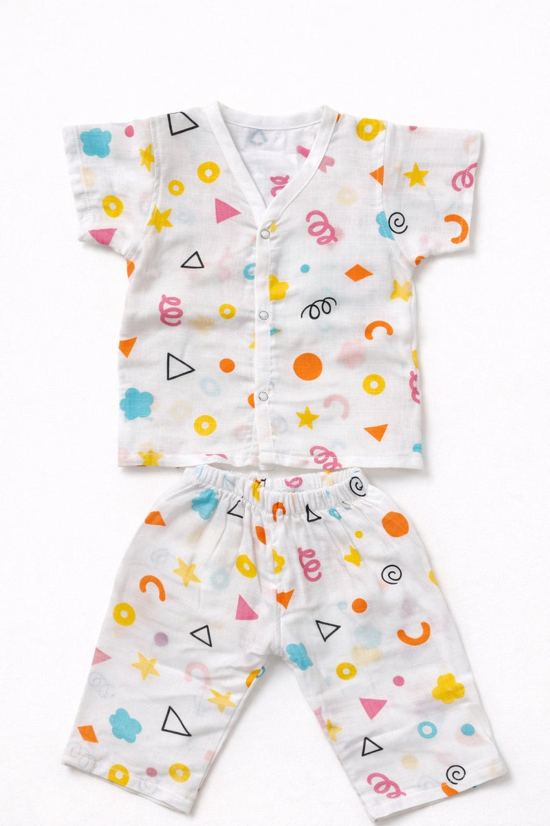 Pack of 3 - Baby Muslin Night Suit Set - Half Sleeve Shirt & Pajama, Soft Cotton Breathable Sleepwear - (6-9 Months) - Image 1