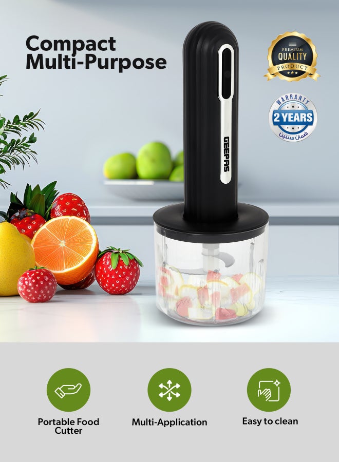 GEEPAS Rechargeable Mini Food Chopper | 1300mAh Battery, Stainless Steel Blades, Type-C Charging | 4 Bowls (400ml & 200ml), Handheld Design | One-Touch Operation for Effortless Chopping | GMC42035 5 W GMC42035 Black - Image 4